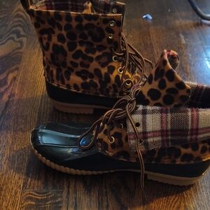 Yoki Brown Black Winter Rain Boots Leopard Print